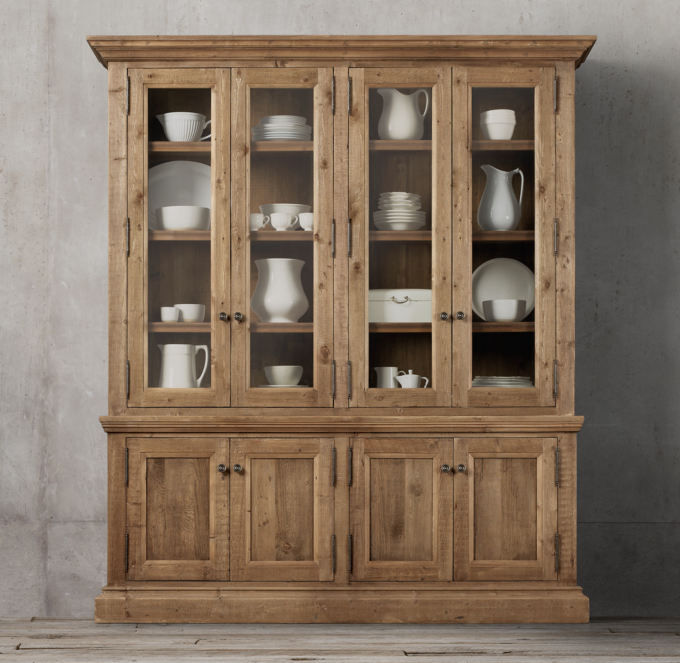 Salvaged Wood Glass 4 Door Sideboard Hutch