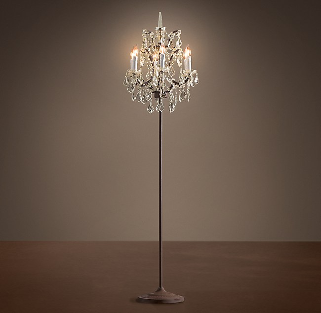 C Rococo Iron Clear Crystal Floor Lamp, Crystal Candelabra Floor Lamp