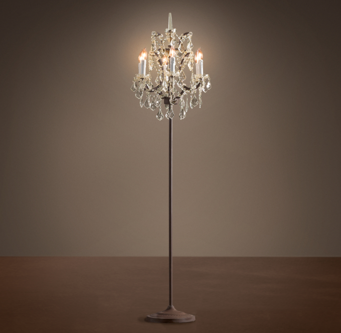 19th C Rococo Iron Clear Crystal Floor Lamp