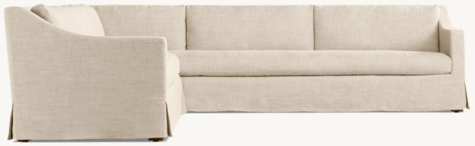 Belgian Slipcovered Classic Slope Arm Left-Arm Bench-Seat L-Sectional