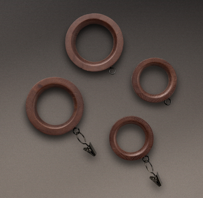 Estate Weathered Oak Drapery Rings Set Of 7 Brown Oak