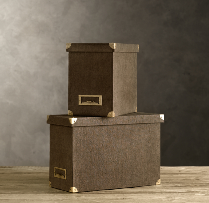 Linen Desktop File Box Chocolate