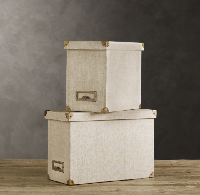 Linen Desktop File Box Sand