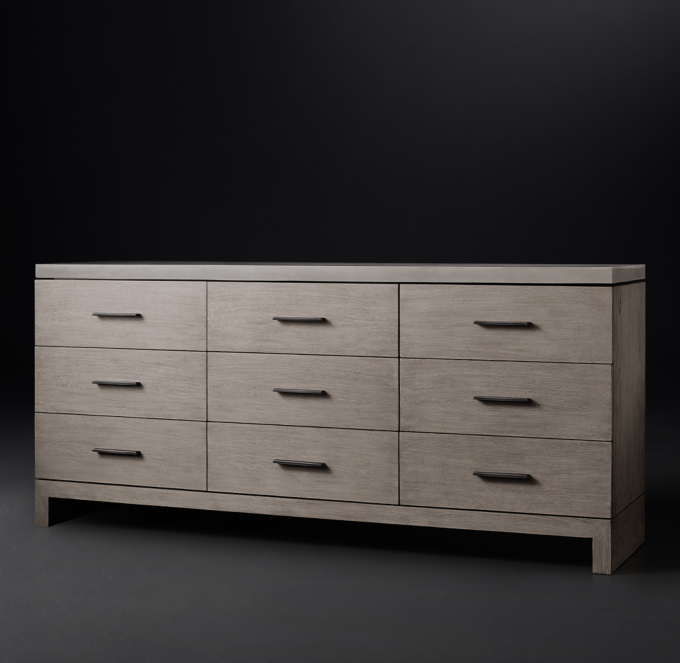 Meade 9Drawer Low ExtraWide Dresser with Concrete Top