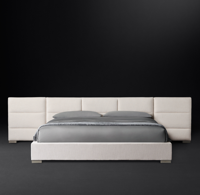 Rectangular Channel Extended Headboard Fabric Platform Bed