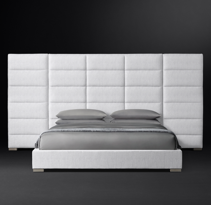 Rectangular Channel Extended Headboard Fabric Platform Bed