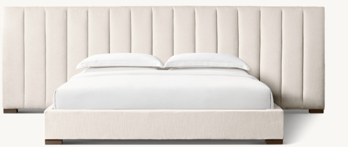 Modena Vertical Channel Extended Headboard Fabric Platform Bed