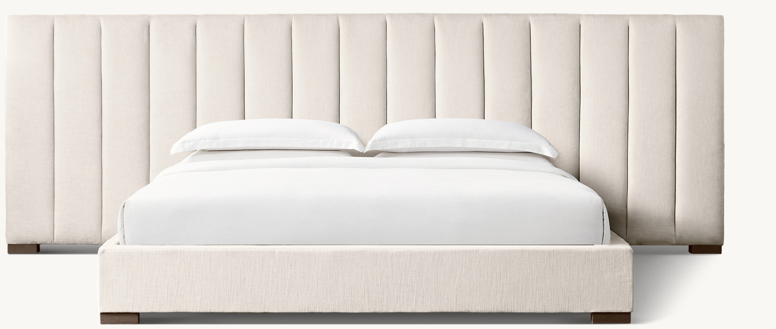 48&#34;H bed with wide headboard shown in White Italian Textured Weave with Brown Oak finish.