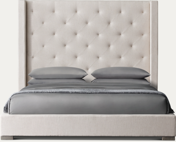 Front view of Modena Fabric Diamond-Tufted Shelter Platform Bed 