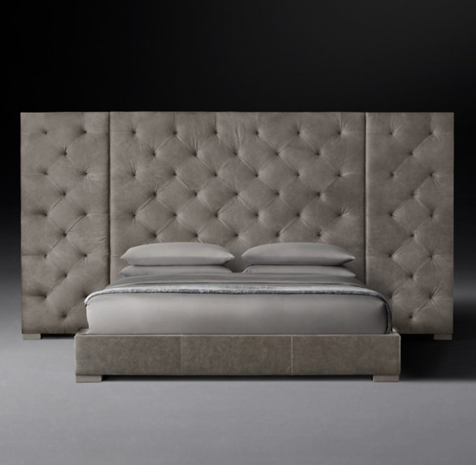 Modena Diamond-Tufted Extended Headboard Leather Platform Bed