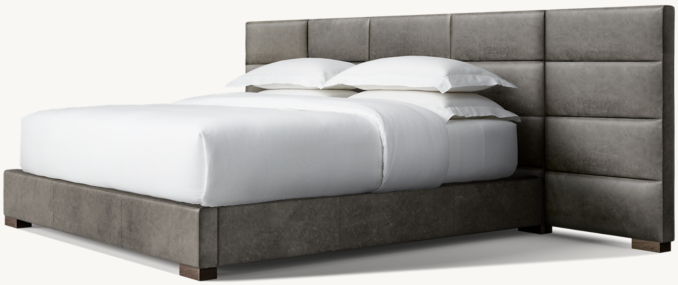 Front view of Modena Leather Horizontal Channel Extended Panel Platform Bed 