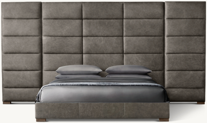 183cm H bed with wide headboard shown in Italian Berkshire Pewter with Grey Oak finish.