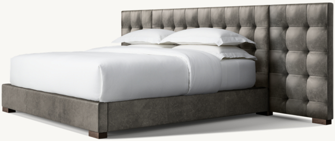 Modena Leather Box-Tufted Extended Panel Platform Bed