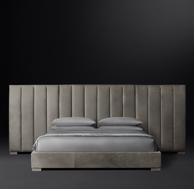 Vertical Channel Extended Headboard Leather Platform Bed