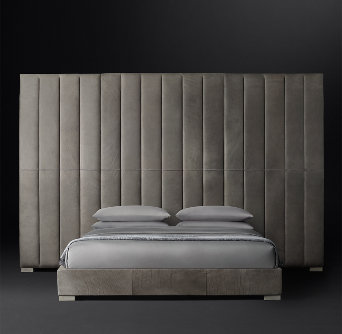 Modena Vertical Channel Extended Headboard Leather Platform Bed