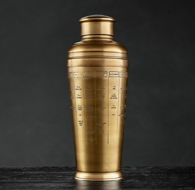 Front view of Vintage Hotel Recipe Cocktail Shaker 