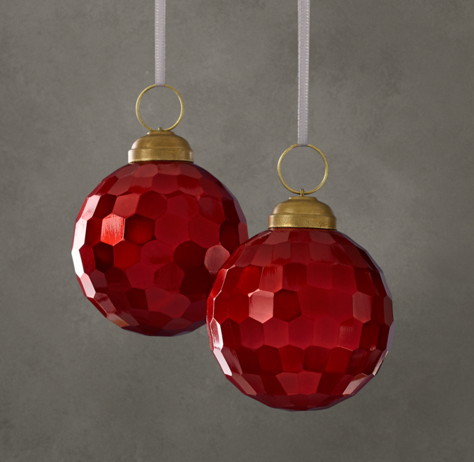 Solid Faceted Metallic Ornaments (Set of 2) - Red