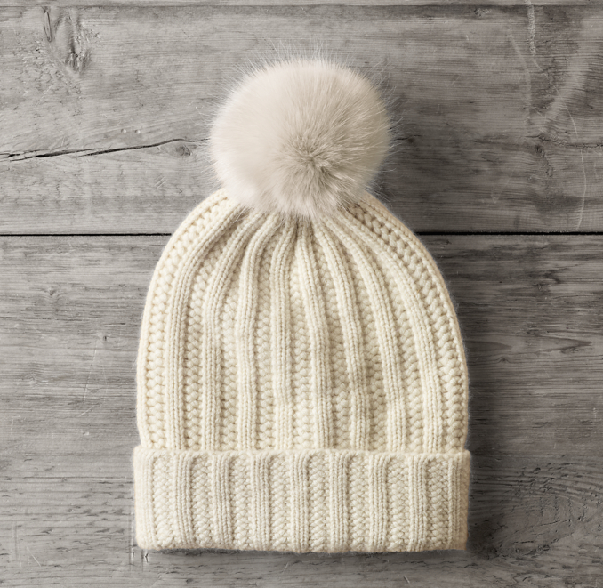 Restoration Hardware Gray Fur Trimmed Cashmere Cozy Pom Pom Beanie Hat NEW Restoration Hardware Gray Fur Trimmed Cashmere Cozy Pom Pom  main image 2