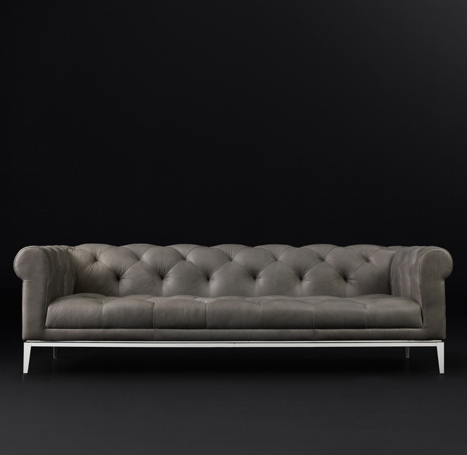 Front view of 8' Italia Chesterfield Leather Sofa 