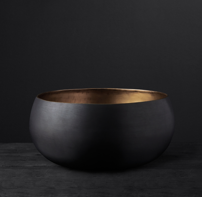 Matte Black & Brass Vessel Large Bowl