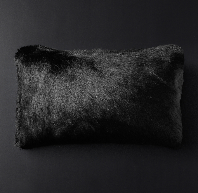 Ultra Faux Fur Lumbar Pillow Cover Black