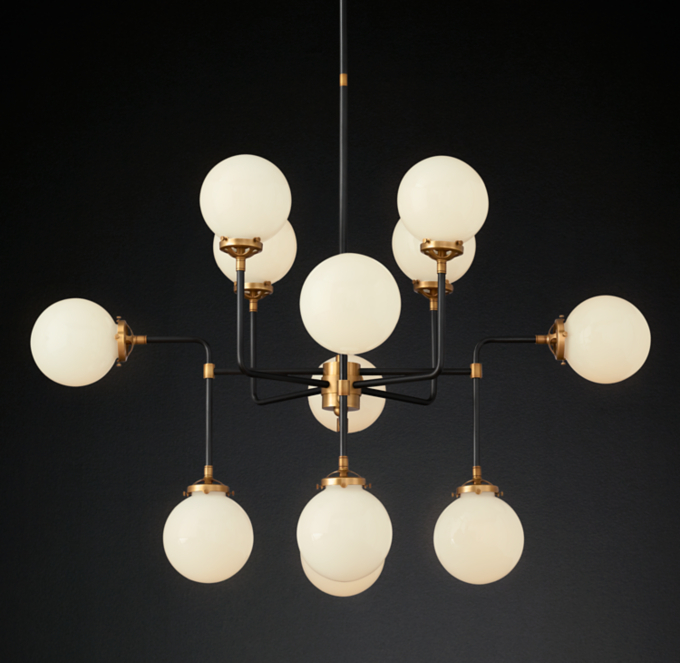 Bistro Globe Milk Glass 12 Light Chandelier