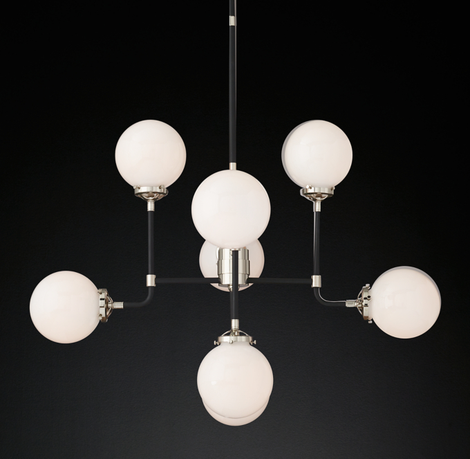 Bistro Globe Milk Glass Chandelier 34"