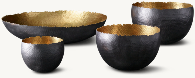 Hammered Brass Raw Edge Bowl Collection