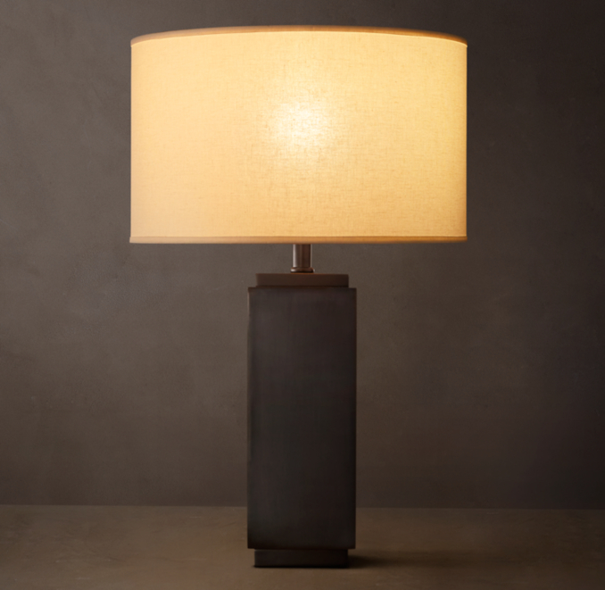 Shown in Bronze with French Drum Linen Shade, size B (sold separately).