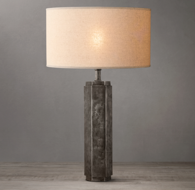 Shown in Antiqued Silver with French Drum Linen Shade, size E, in White Linen and White lining (sold separately).