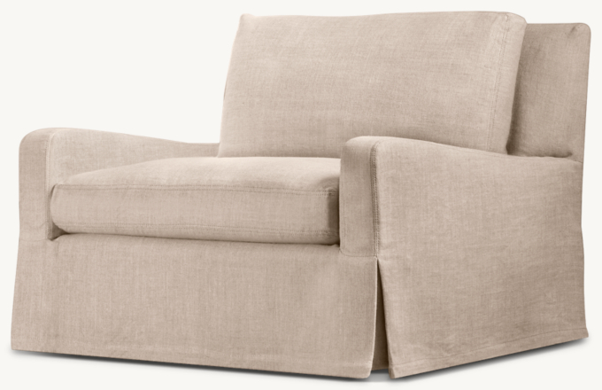 Belgian Slipcovered Slope Arm Swivel Chair