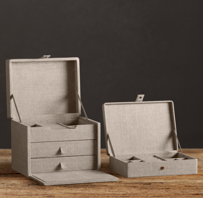 Antiqued Linen Jewelry Boxes