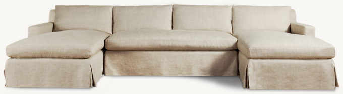 Belgian Slipcovered Track Arm U-Chaise Bench-Seat Sectional