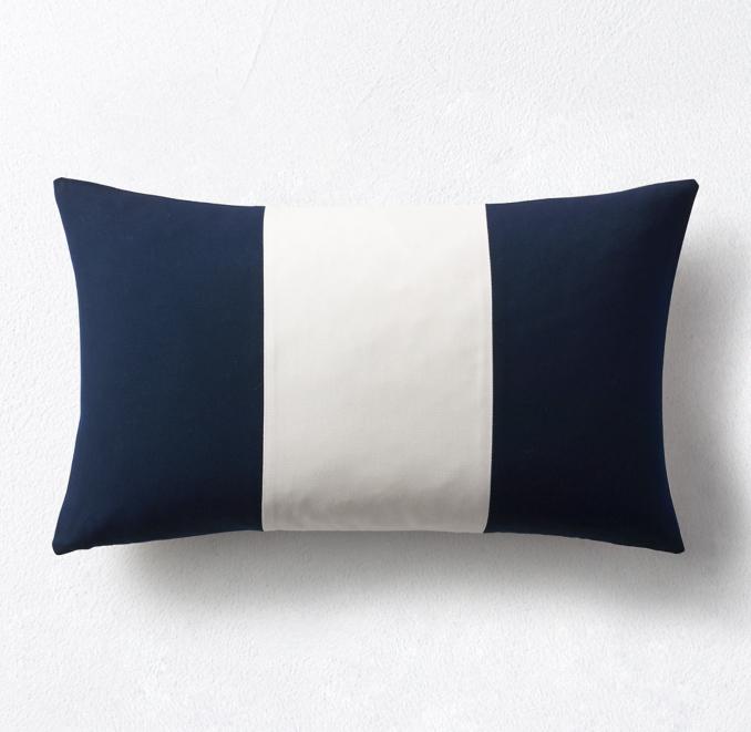 Sunbrella® Modern Colorblock ThreeBand Lumbar Pillow Cover Navy