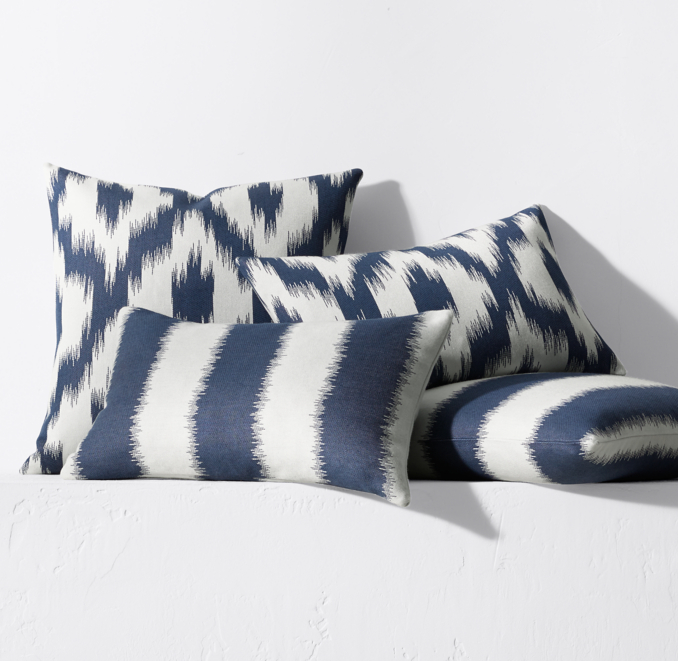 Sunbrella® Baru Ikat Diamond & Stripe Pillow Cover Indigo