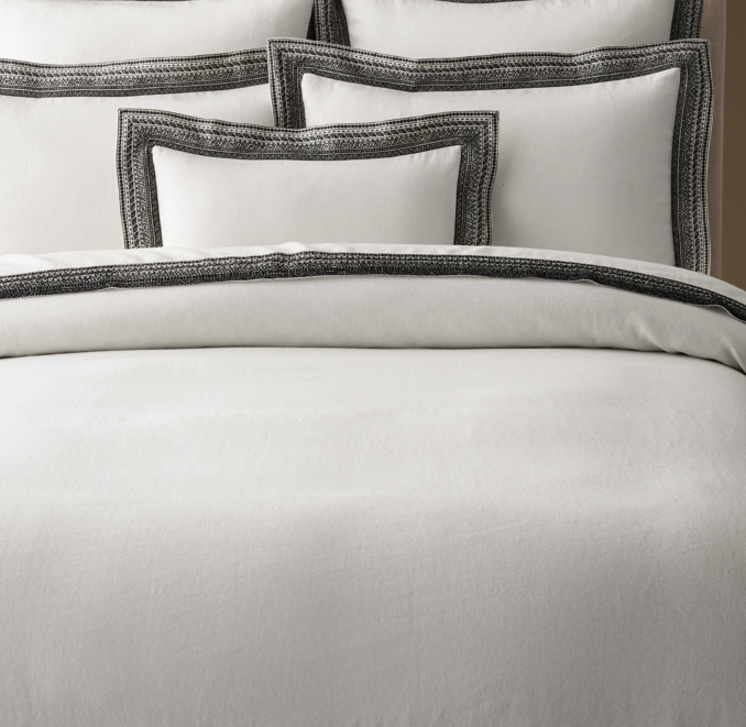 Front view of Milou Embroidered Linen Duvet Cover 