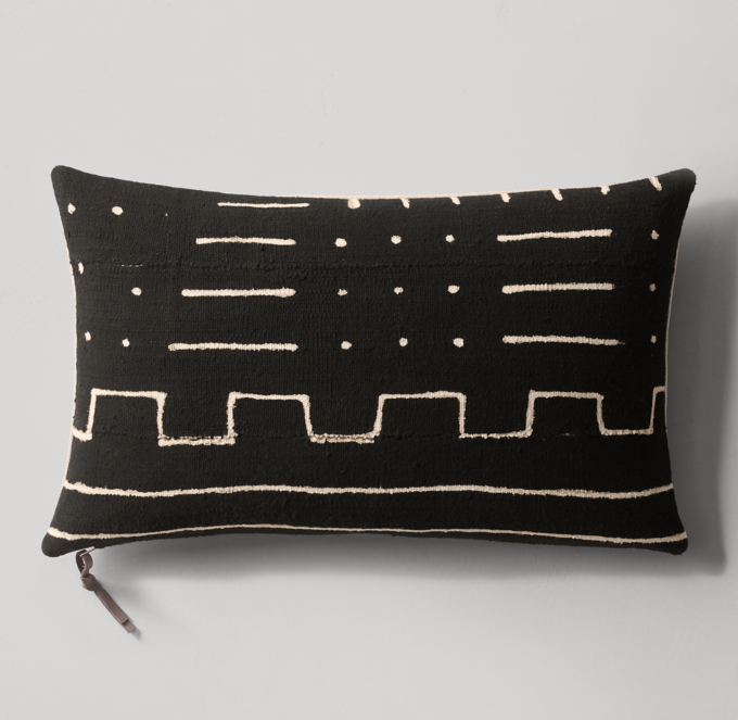 Handwoven African Mud Cloth Varied Pattern Lumbar Pillow Cover Black