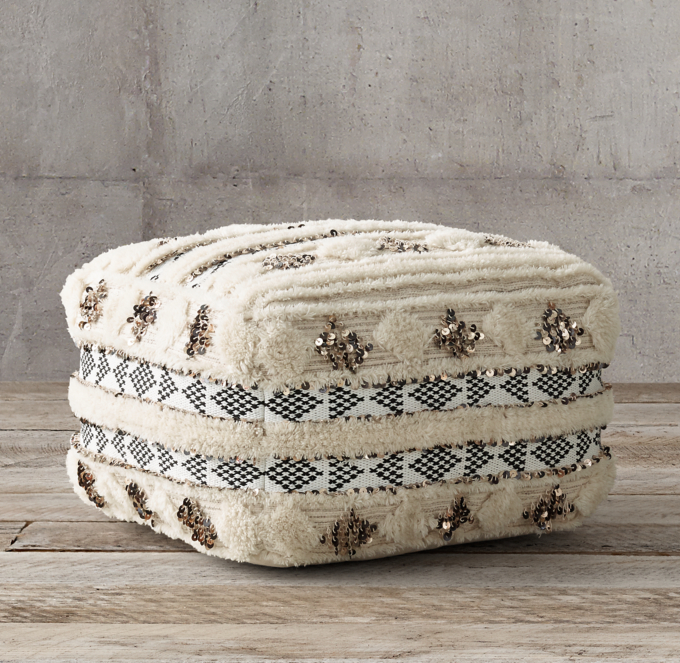 Moroccan Wedding Square Pouf Natural RH