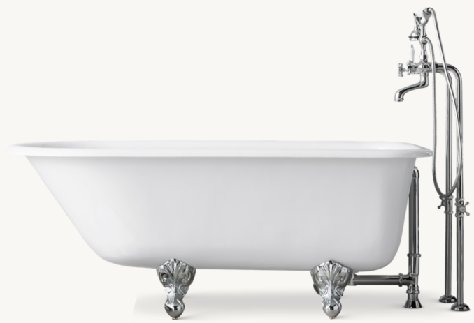 Front view of Classic Victorian Clawfoot Tub With Cross-Handle Tub Fill - Metal Feet 