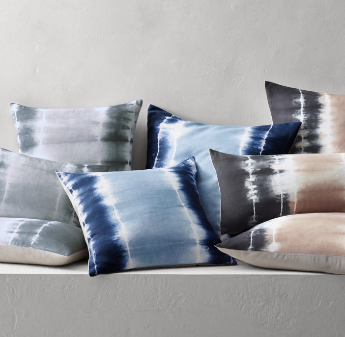 Front view of Hand-Dyed Linen Shibori Pillow Cover 
