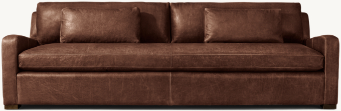 Belgian Leather Slope Arm Bench-Cushion Sofa