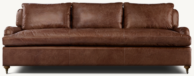 Belgian Leather Classic Roll Arm Bench-Cushion Sofa