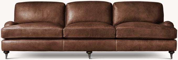 Front view of English Roll Arm Leather Sleeper Sofa 