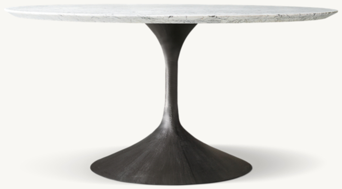 60&#34; table shown in Honed Italian Carrara Marble/Cast Iron.