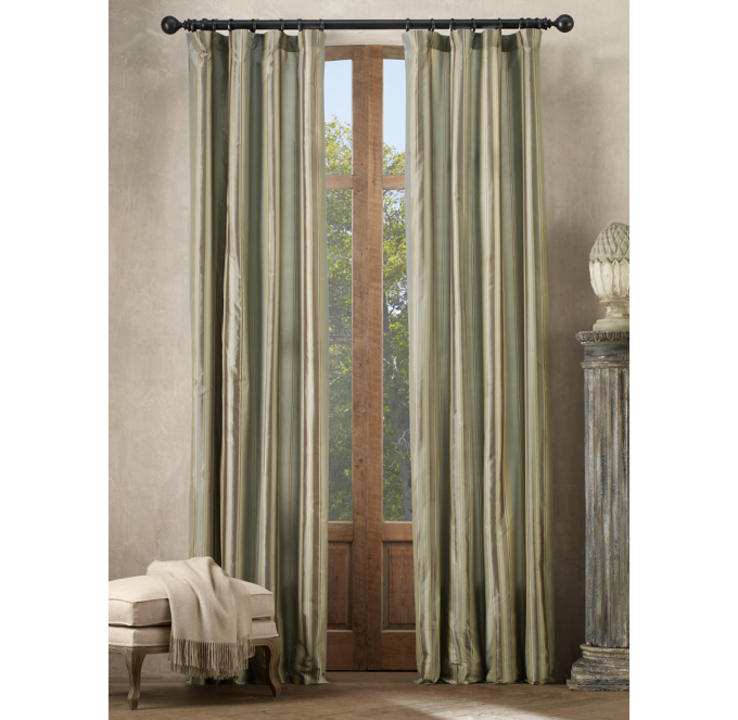 Silk Taffeta Multistripe Drapery Silver Sage