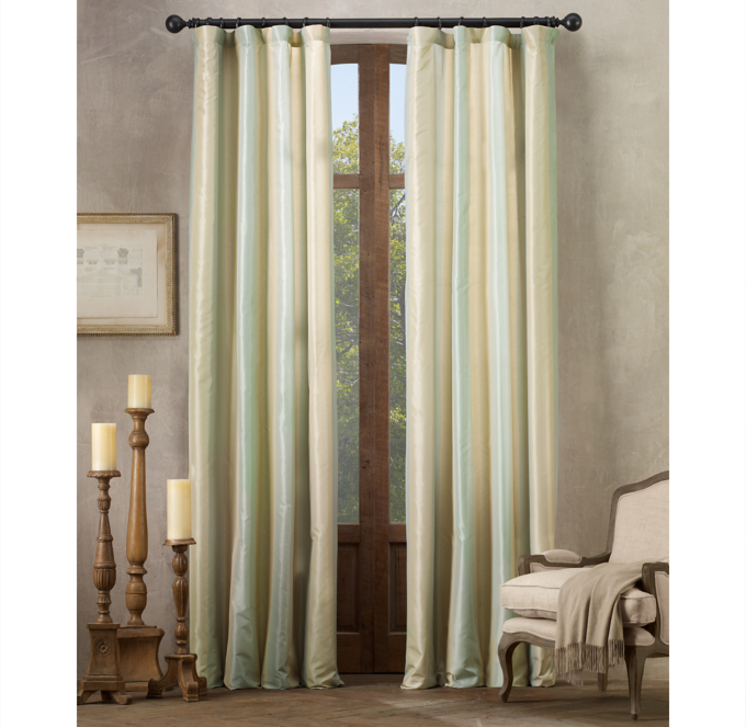 Silk Taffeta Pavilion Stripe Drapery Eucalyptus