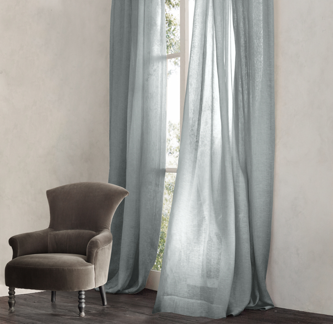 Pinstripe Sheer Belgian Linen Drapery Spruce