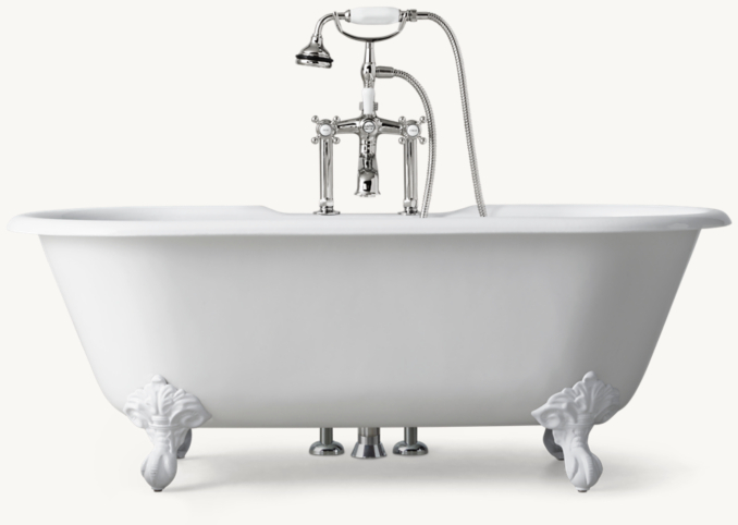 Front view of Vintage Imperial Clawfoot Tub With Cross-Handle Tub Fill - White Feet 