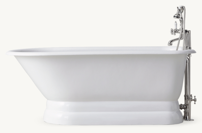 Front view of Classic Victorian Skirted Base Soaking Tub With Cross-Handle Tub Fill 