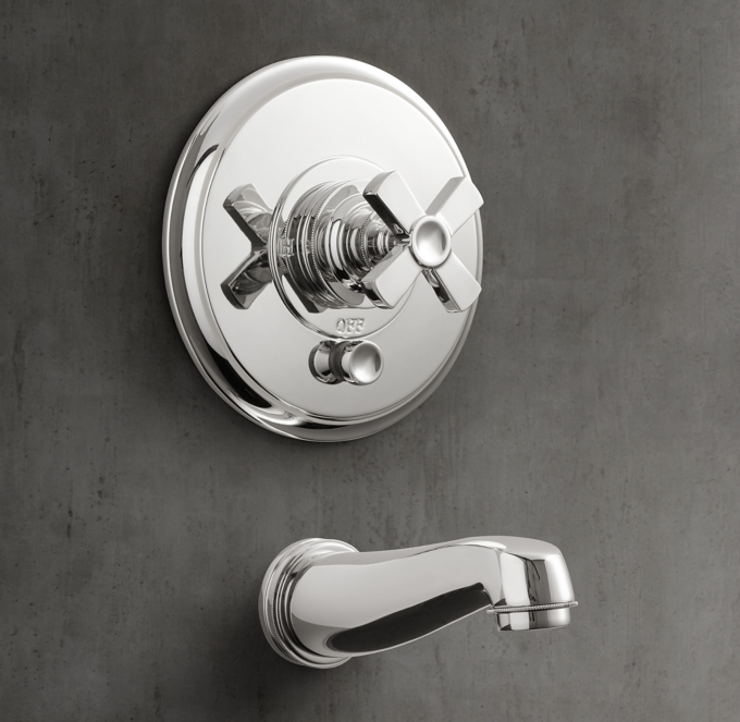 Asbury Cross-Handle Balanced-Pressure Tub & Shower Valve & Trim Set with Bath Spout